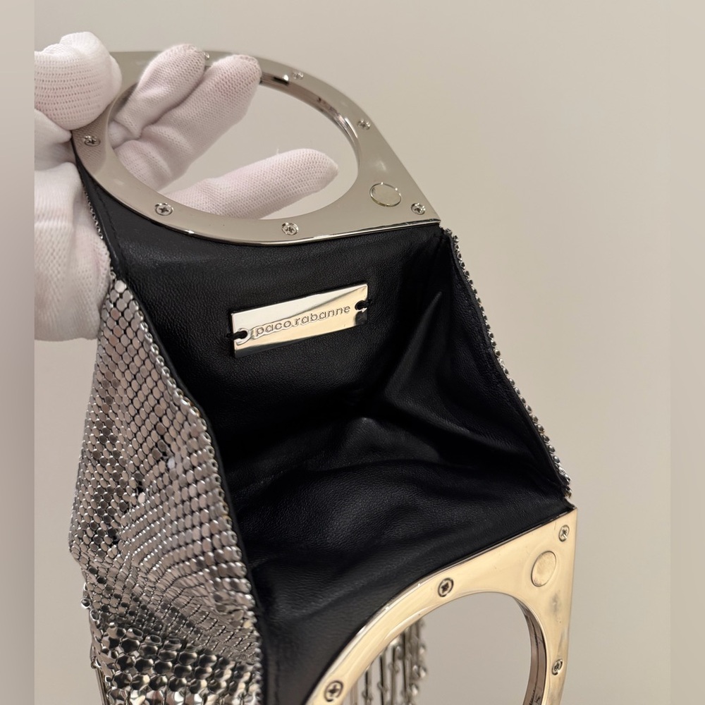 Paco Rabanne Metallic Silver Chainmail Bag with Gold Fringe - Picture 11 of 16
